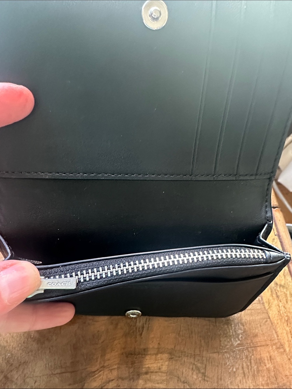 Coach Black Leather Studded Compact Wallet with Silver Accents - Picture 5 of 6